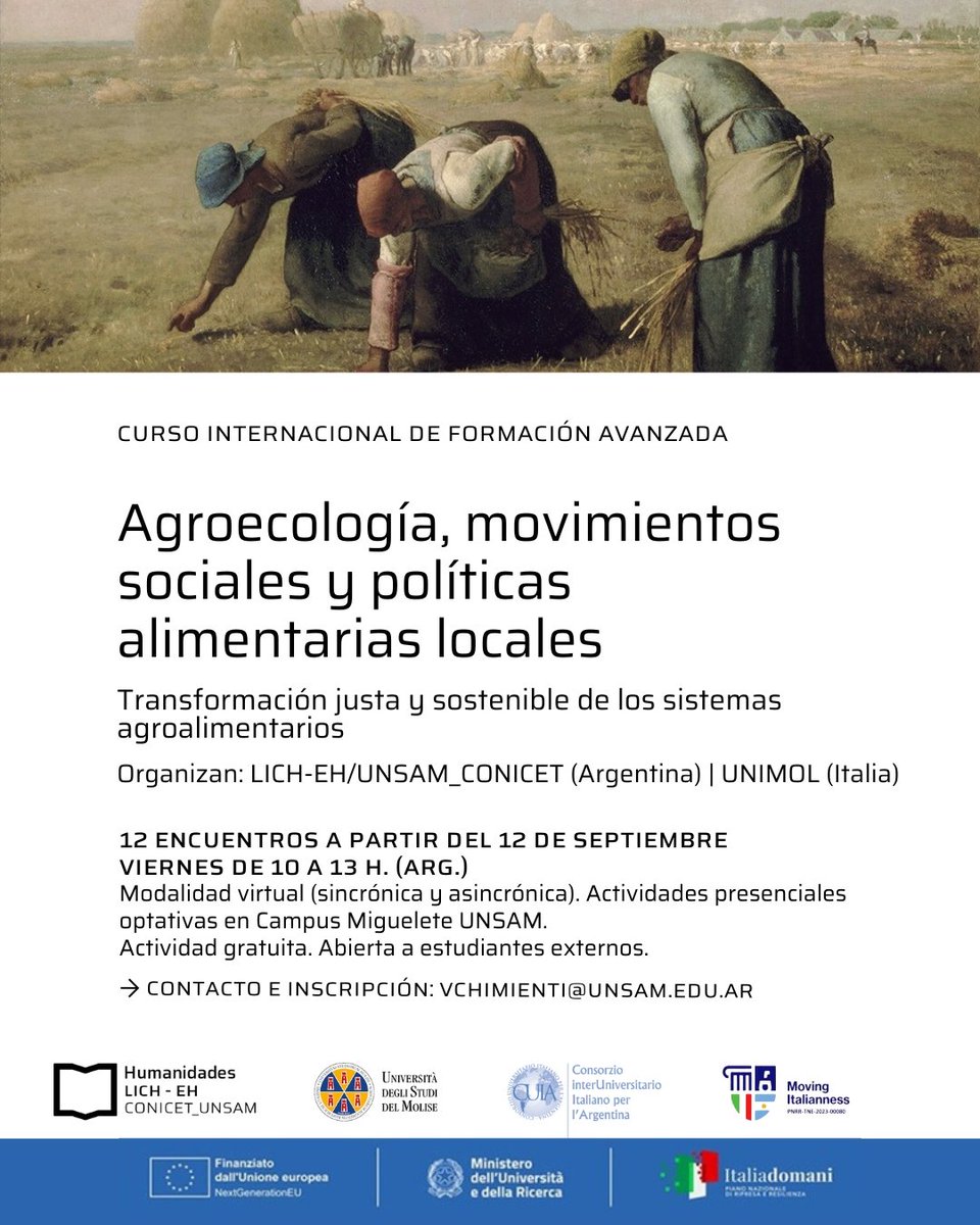 🌱 ¡Inscribite al curso internacional gratuito de posgrado “Agroecología, movimientos sociales y políticas alimentarias locales”!

🇮🇹🇦🇷 Organizado por la <a href="/Unimolise/">Unimol</a> (Italia) y la <a href="/unsamoficial/">Universidad Nacional de San Martín</a> (Argentina). 

🔗 Más info: noticias.unsam.edu.ar/wp-content/upl…