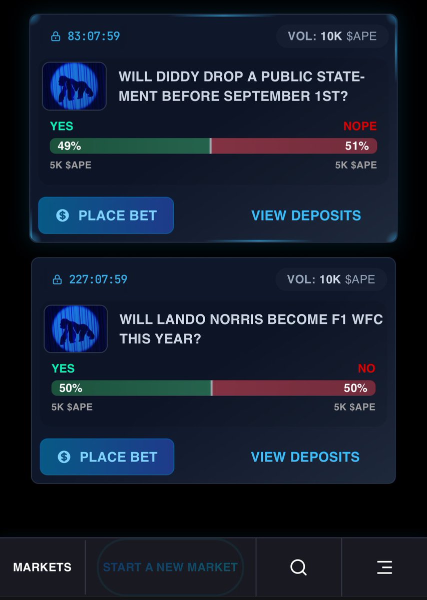 aspiringnobody_'s tweet image. Entered into 2 Apes Predict markets today on @ClutchMarkets 😎
Let’s ride!