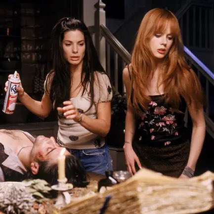 noradominick's tweet image. nicole kidman and sandra bullock back on set for practical magic 2. the owens sisters are back 🥹🫶