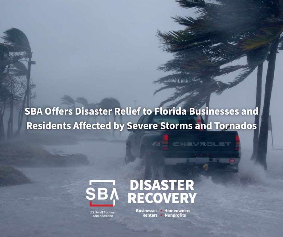 SBA_ODRR's tweet image. In response to @GovRonDeSantis’ disaster declaration, @SBAgov has announced the availability of low-interest disaster loans for #Florida small businesses, nonprofits, and residents affected by severe #storms occurring June 25: bit.ly/4o1QI5W