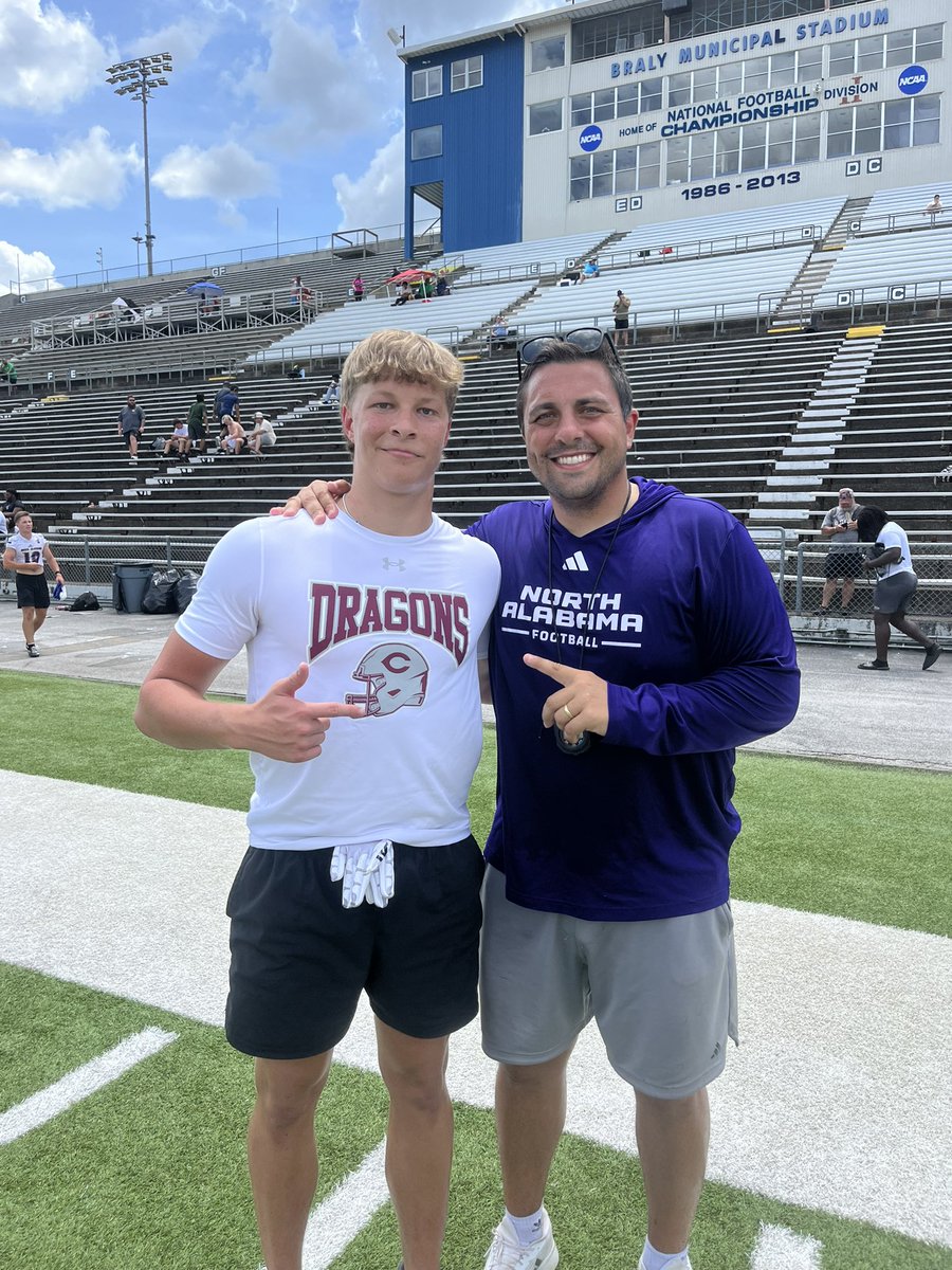 Had a great camp <a href="/UNAFootball/">North Alabama Football</a> great time learning new stuff and getting better.
<a href="/CHSDragonFB/">CHS Dragon Football</a> 
<a href="/Ben_HamnerUNA/">Ben Hamner</a> 
<a href="/BrentDearmon/">Brent Dearmon</a> 
<a href="/CSmithScout/">Chris Smith</a>