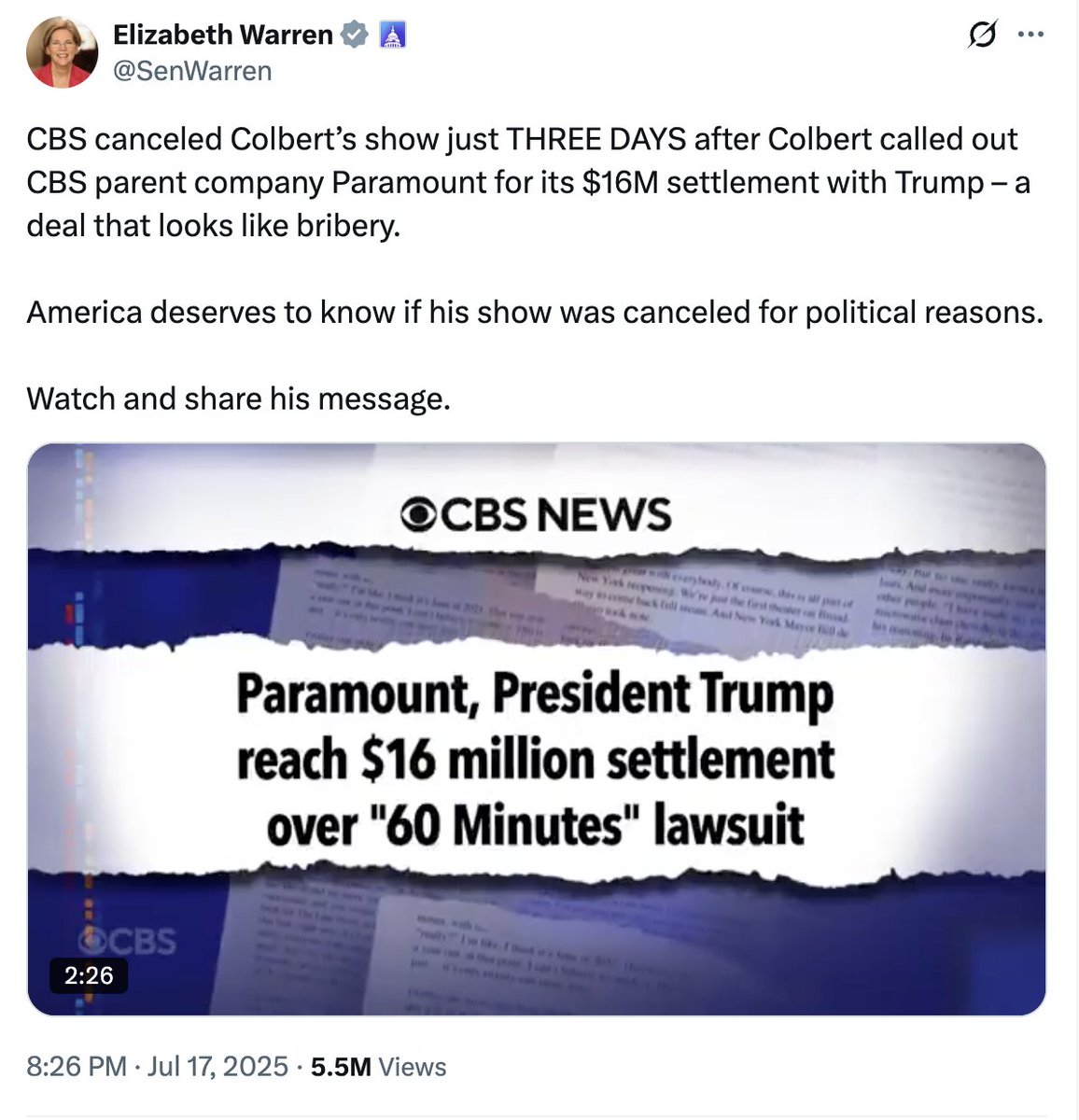 peterjhasson's tweet image. Stephen Colbert was losing Paramount $40 MILLION EVERY YEAR. The libs have absolutely lost their minds