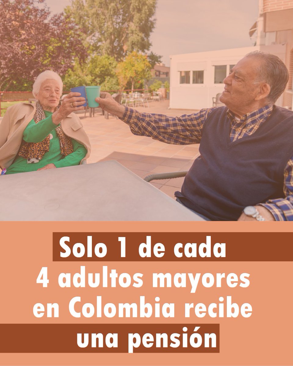 📊 En Colombia, solo 1 de cada 4 adultos mayores recibe una pensión.
Esto significa que la mayoría enfrenta su vejez sin un respaldo económico formal.

Un llamado urgente a fortalecer nuestro sistema de protección social y construir un país más equitativo.