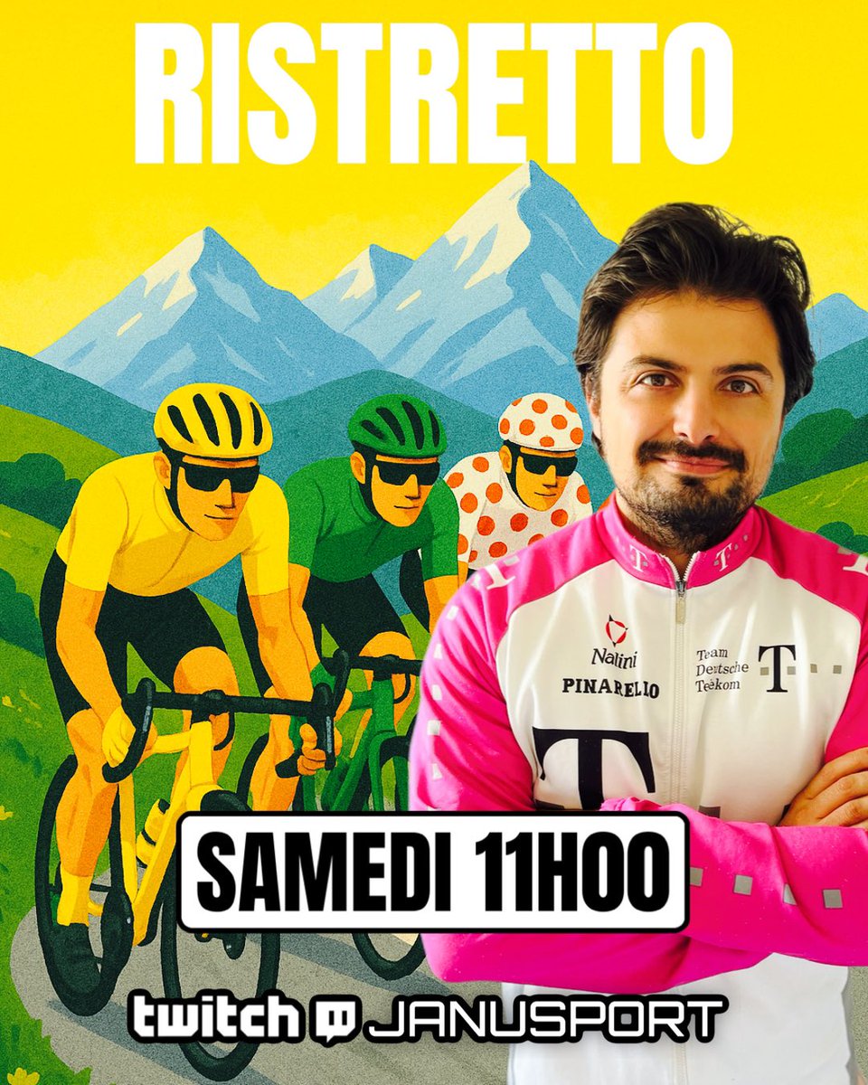 Janusport (@janusport) on Twitter photo 📍 Pau > Luchon-Superbagnères
🚴♂️ 14ème étape #TDF2025
☕️ 11h00
🎥 Twitch.tv/Janusport
Programme chargé demain sur Twitch avec l’analyse de l’étape du jour et les pronos de <a href="/TamerlanXIV/">Flo Marlière</a> dès 11h00 puis le suivi de l’étape en LIVE à partir de 14h00 ⏰ 📍 Pau > Luchon-Superbagnères
🚴♂️ 14ème étape #TDF2025
☕️ 11h00
🎥 Twitch.tv/Janusport
Programme chargé demain sur Twitch avec l’analyse de l’étape du jour et les pronos de <a href="/TamerlanXIV/">Flo Marlière</a> dès 11h00 puis le suivi de l’étape en LIVE à partir de 14h00 ⏰
