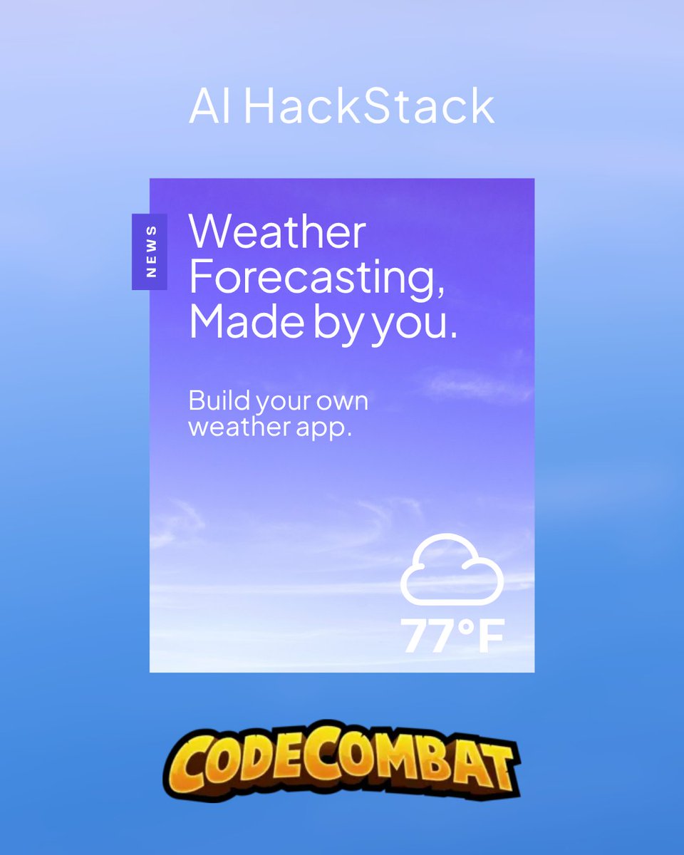 CodeCombat's tweet image. Ever wanted to code your own weather app?
You can build a simple project that pulls real-time weather data. Just type in your city and watch the temperatures roll in.
💡 Try it at codecombat.com/hackstack
#AIHackStack #AI #Teachers #Education #EdTech #AILearning