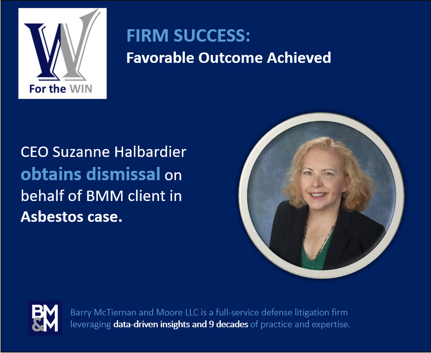 Bmm_Firm's tweet photo. After a contentious discovery dispute, the firm was successful in obtaining a dismissal on behalf of a client in an Asbestos case.

Read more here: https://t.co/OR42uYCZ5U

#BMMWINS #bmmfirm https://t.co/WqqN4kdxaL