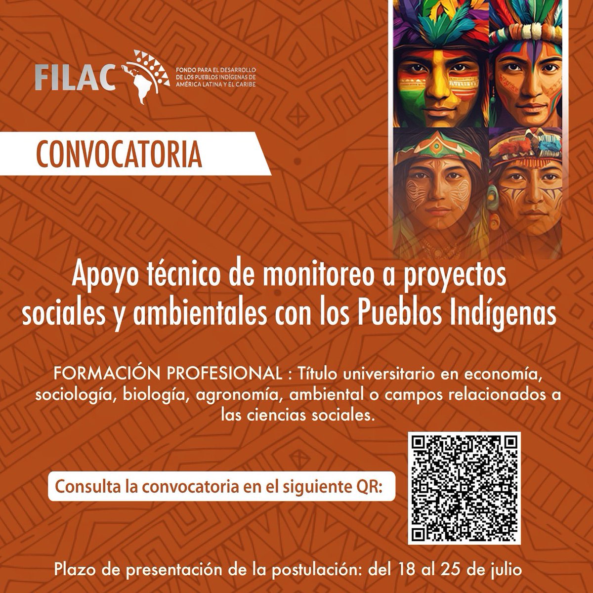 Convocatoria abierta

El Fondo para el Desarrollo de los Pueblos Indígenas de América Latina y el Caribe - FILAC, convoca a profesionales a postular a la Consultoría para apoyo técnico en el monitoreo de proyectos sociales y ambientales con los Pueblos Indígenas.

Esta