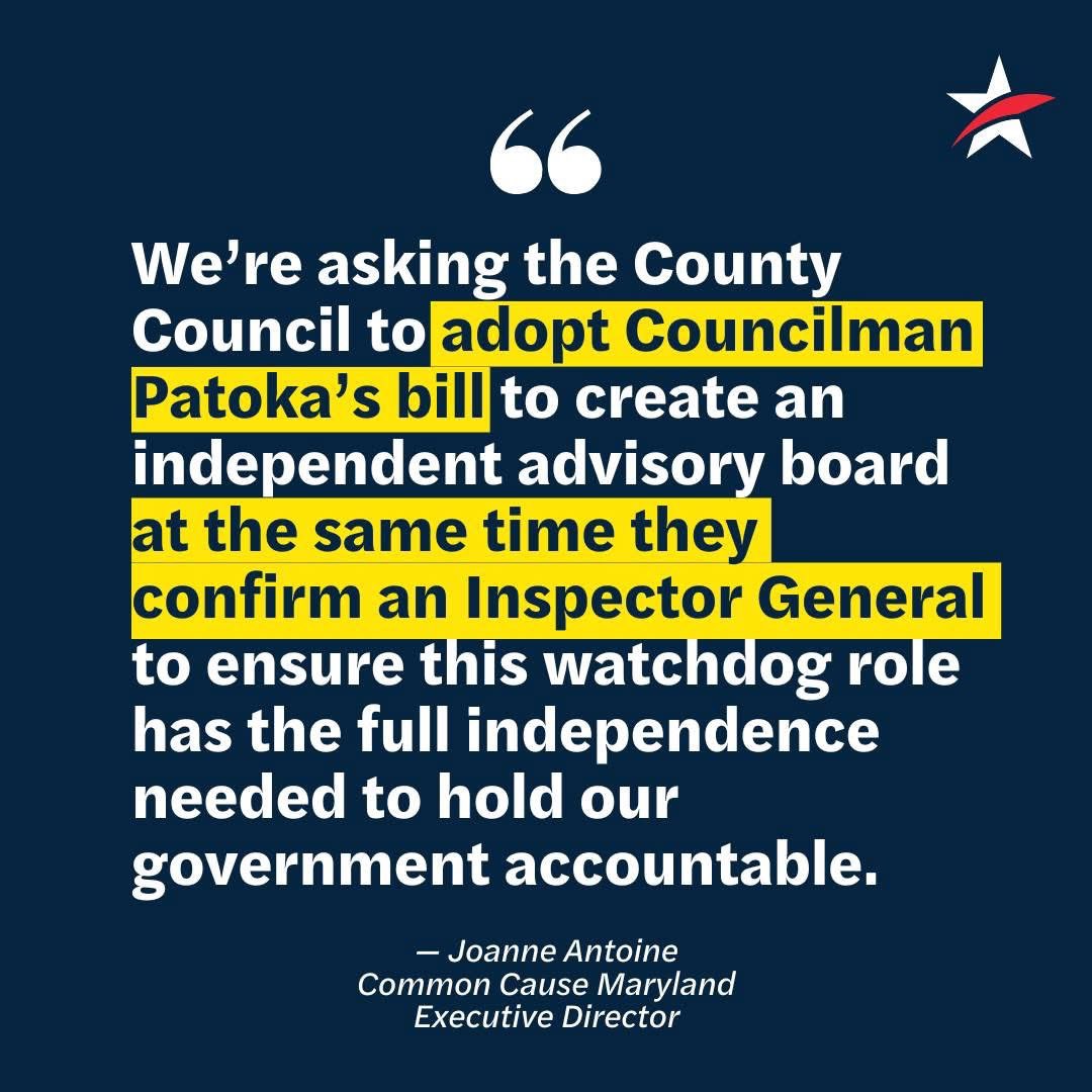 Common Cause Maryland (@commoncausemd) on Twitter photo .<a href="/BaltCoExec/">County Executive Kathy Klausmeier</a> Klausmeier’s participation in final interviews for the Inspector General — the very office meant to hold her accountable — is a clear conflict of interest and a blow to public trust.
Read our full statement: commoncause.org/maryland/press… .<a href="/BaltCoExec/">County Executive Kathy Klausmeier</a> Klausmeier’s participation in final interviews for the Inspector General — the very office meant to hold her accountable — is a clear conflict of interest and a blow to public trust.
Read our full statement: commoncause.org/maryland/press…