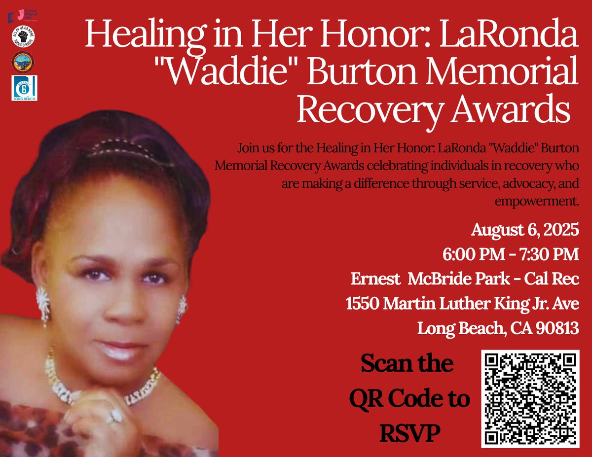 A New Way of Life (@anewwayoflife1) on Twitter photo Join us for the Healing in Her Honor: LaRonda "Waddie" Burton Memorial Recovery Awards! Thanks to the City of Long Beach and <a href="/SuelySaro/">Suely Saro</a> for sponsoring. RSVP here: live.classy.org/register/heali… #ANWOL #FreedomWork #HealingInHerHonor #Recovery Join us for the Healing in Her Honor: LaRonda "Waddie" Burton Memorial Recovery Awards! Thanks to the City of Long Beach and <a href="/SuelySaro/">Suely Saro</a> for sponsoring. RSVP here: live.classy.org/register/heali… #ANWOL #FreedomWork #HealingInHerHonor #Recovery