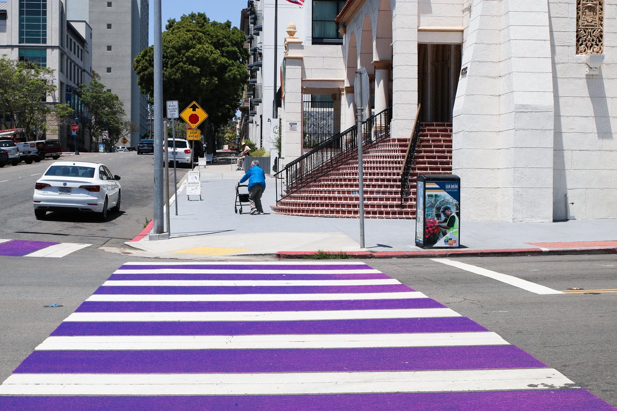 SDPartnership's tweet image. As part of our ongoing placemaking efforts, we've added creative crosswalks in the Cortez and Columbia neighborhood to brighten up the streets, embrace community identity, and enhance the pedestrian experience. Designed with neighborhood character in mind, the new additions can…