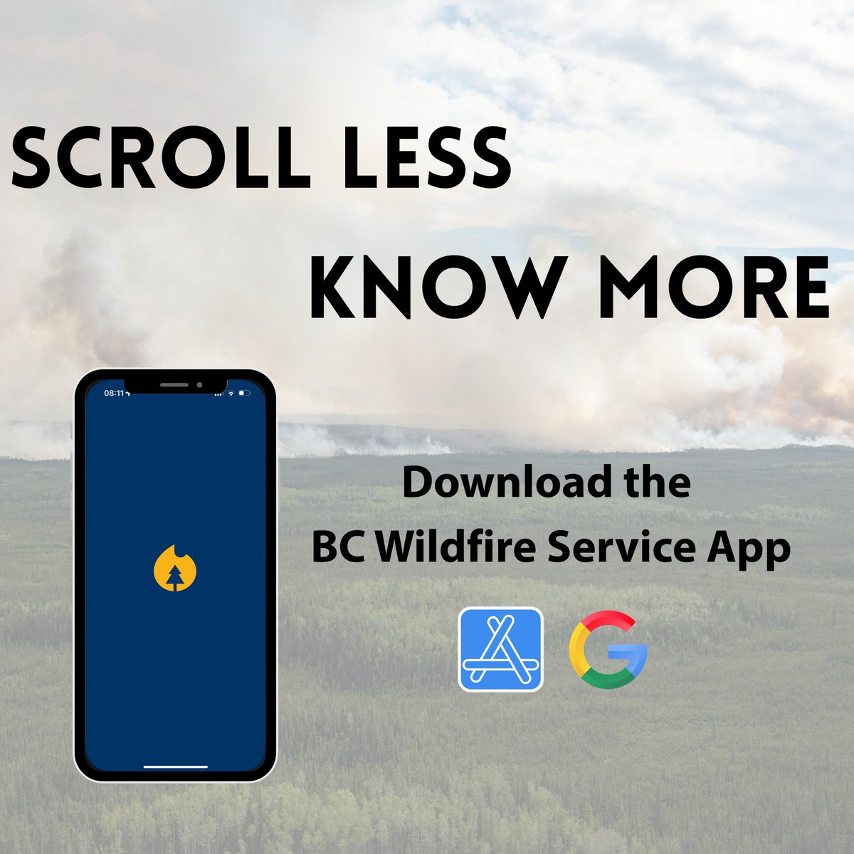 PreparedBC's tweet image. Stay up to date on the current wildfire situation with the @BCGovFireInfo app.
Download the app so you can:
See a map of active wildfires ✔️
Report a wildfire ✔️
Find campfire bans 🔥
Learn more: ow.ly/jYVg50SlTz2