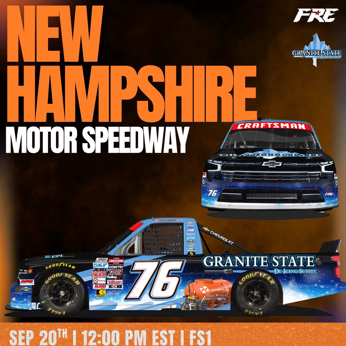 New look for New Hampshire! 👀
granitestatedeicingsupply.com joins the No. 76 team as we hit the track at NHMS. ❄️🧊
Tune in Sept 20 at 12PM ET on FS1! 📺