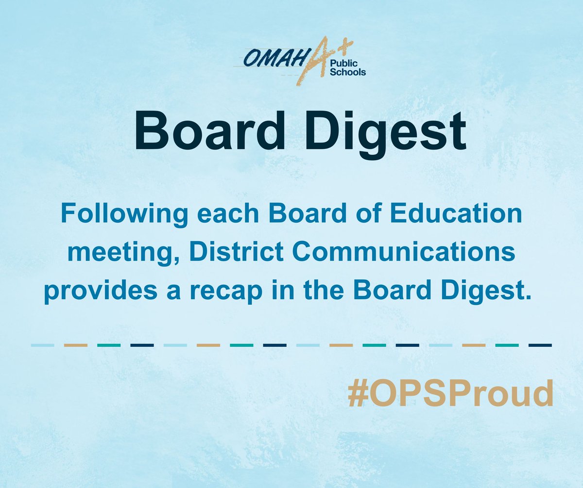 OmahaPubSchool's tweet image. The July 17 Board of Education meeting included:
• Approval of Omaha Public Schools Emergency Operations Plan
• Adoption of new K-12 science standards
• Policy updates
Board Digest: ops.org/boarddigest