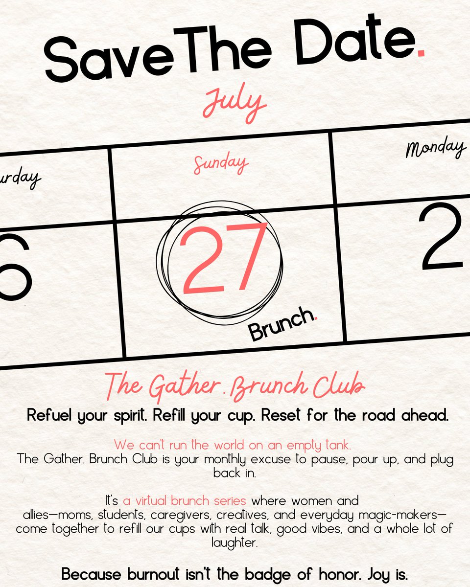 PersistNetwork's tweet image. Join us Sun., July 27, at 2 PM ET for The GATHER. Brunch Club—a virtual vibe check with real talk, good laughs, and great company.
Refuel your spirit. Refill your cup. Reset for the road ahead. Burnout isn’t a badge of honor. Joy is.
📅 RSVP now: bit.ly/4lztr9A
