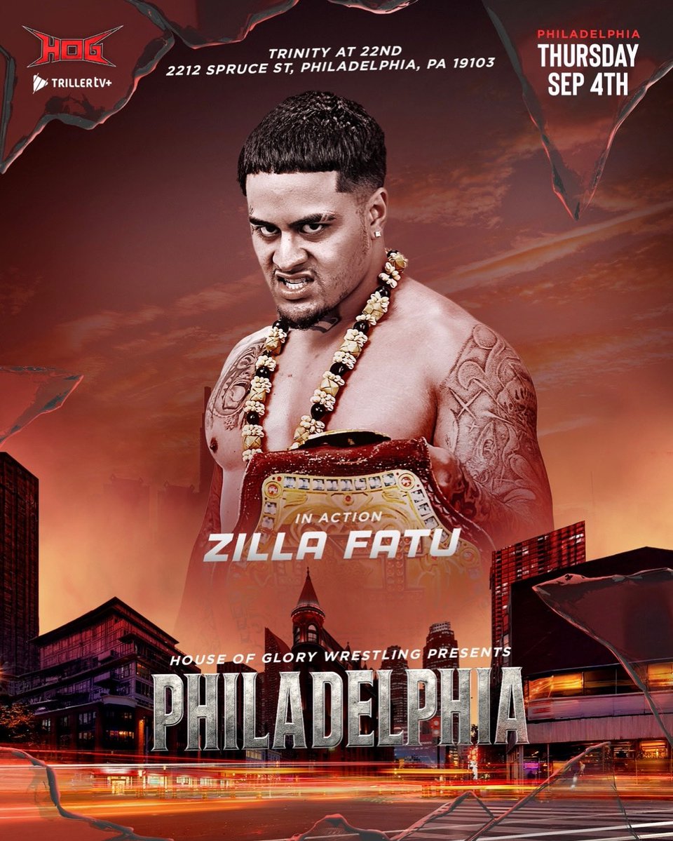 HOGwrestling's tweet image. ZILLADELPHIA ‼️‼️
HOG Crown Jewel Champion “The Main One” Zilla Fatu will be in action when HOG returns to Philadelphia Thursday, September 4th!!! @Zillafatu
🎟️ TICKETS AVAILABLE NOW:
tickettailor.com/events/houseof…