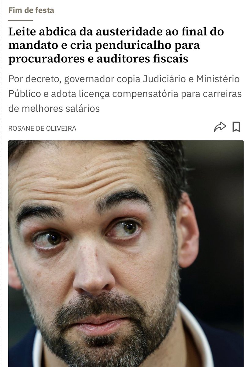 rdlorenzoni's tweet image. Sabe o que vai acontecer quando as carreiras, beneficiadas por Leite, tiverem suas remunerações alcançado o teto (R$ 46,3 Mil)? Estes servidores passarão a ter direito a um dia de folga a cada três dias trabalhados. Isso é um absurdo. Privilégios em uma canetada do governador.
