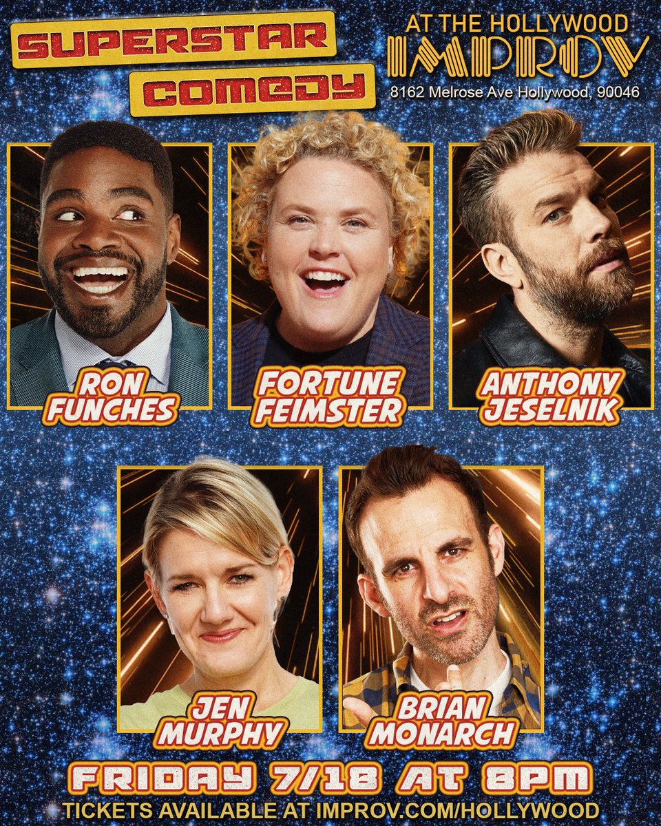 Big show tonight at 8:00 in The Main Room featuring @FortuneFeimster Ron Funches <a href="/anthonyjeselnik/">Anthony Jeselnik</a> <a href="/brianmonarch/">Brian Monarch</a> <a href="/jenmurphycomedy/">Jen Murphy</a> +more!

Get tickets at hollywoodimprov.com

#hollywoodimprov #comedy