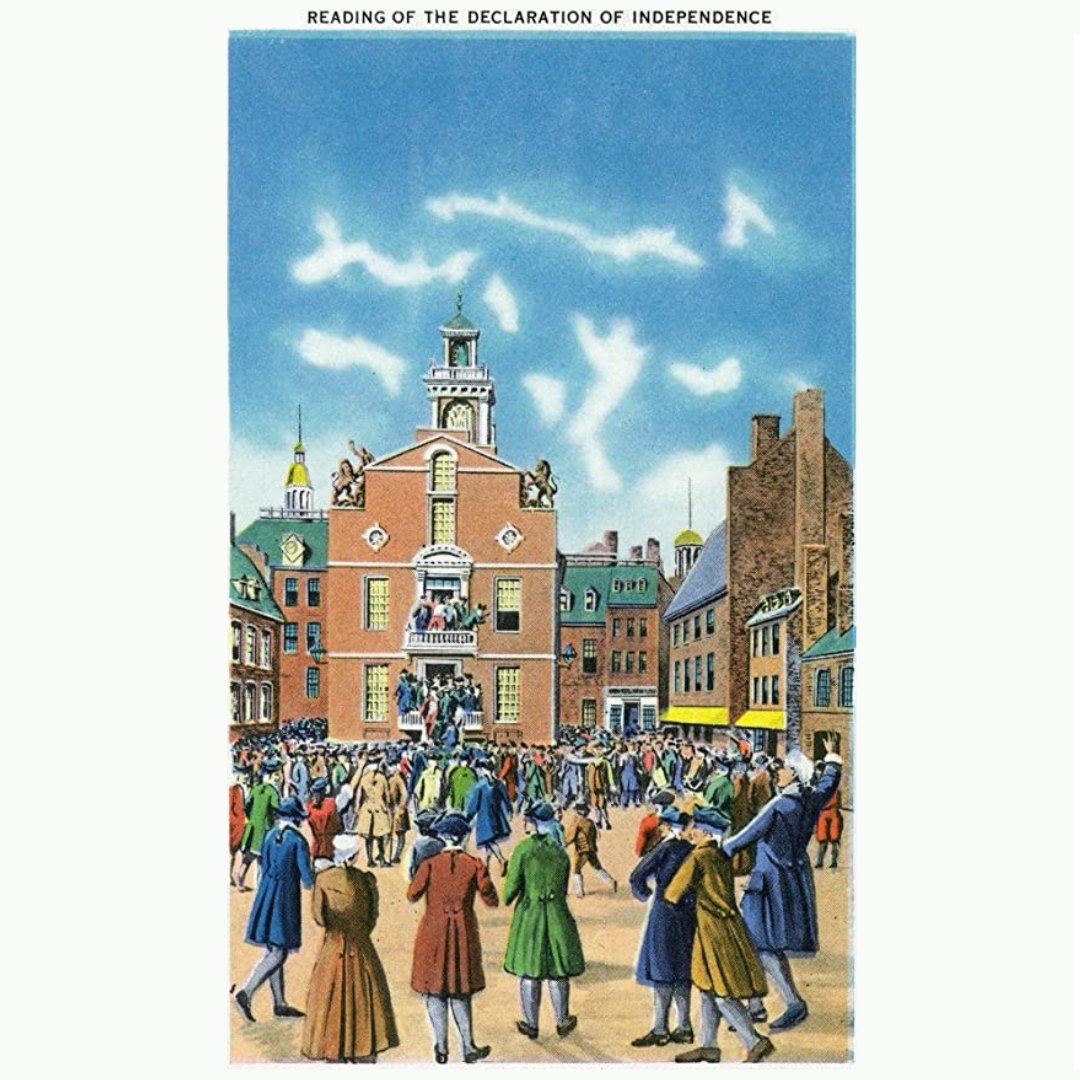 OldNorth1723's tweet image. Today in 1776, the Declaration of Independence was publicly read for the first time from the balcony of Boston’s Old State House.
Abigail Adams recalled the celebration: "bells rang, the privateers fired...the cannon were discharged...and every face appeared joyful."