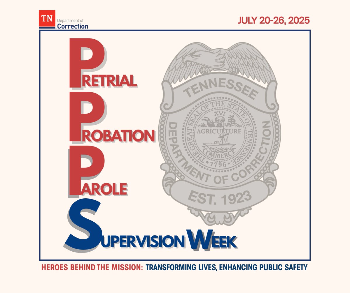 During National Pretrial, Probation, and Parole Supervision Week, TDOC is celebrating our community supervision team, who work to bring out the best version of others and guide them towards a successful, productive future. #PPPSWeek