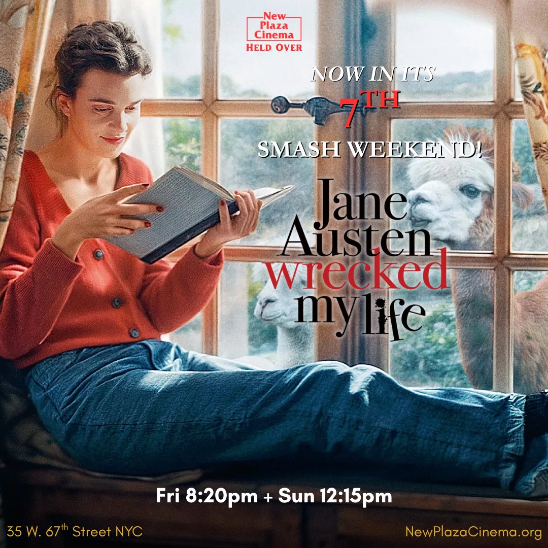 NewPlazaCinema's tweet image. JANE AUSTEN WRECKED MY LIFE is held over for its 7th weekend — Fri 8:20pm + Sun 12:15pm
“A romantic comedy for the quiet, thoughtful lovers who yearn for the sincerity of the past.” — Jourdain Searles, @ebertvoices
newplazacinema.org/calendar/