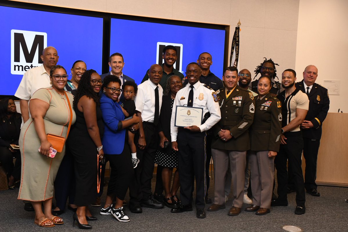 wmataGM's tweet image. Pls join me in congratulating @MetroTransitPD officials promoted to Asst Chief, Dep Chief, Captain, Lt & Sgt. This amazing group along with our other officers & civilian team just won a national safety award and we are on track for the lowest crime year in Metro’s history! 👏