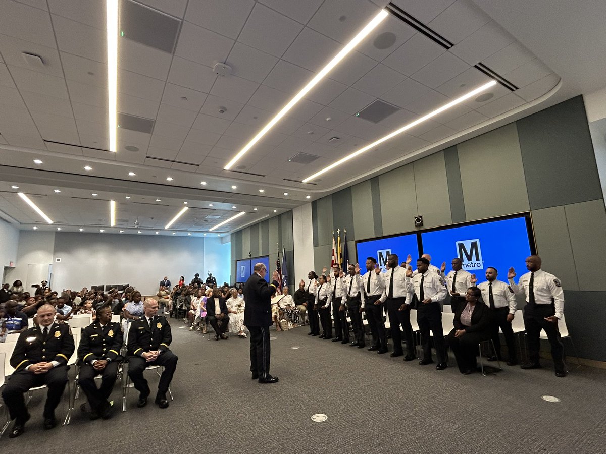 wmataGM's tweet image. Pls join me in congratulating @MetroTransitPD officials promoted to Asst Chief, Dep Chief, Captain, Lt & Sgt. This amazing group along with our other officers & civilian team just won a national safety award and we are on track for the lowest crime year in Metro’s history! 👏