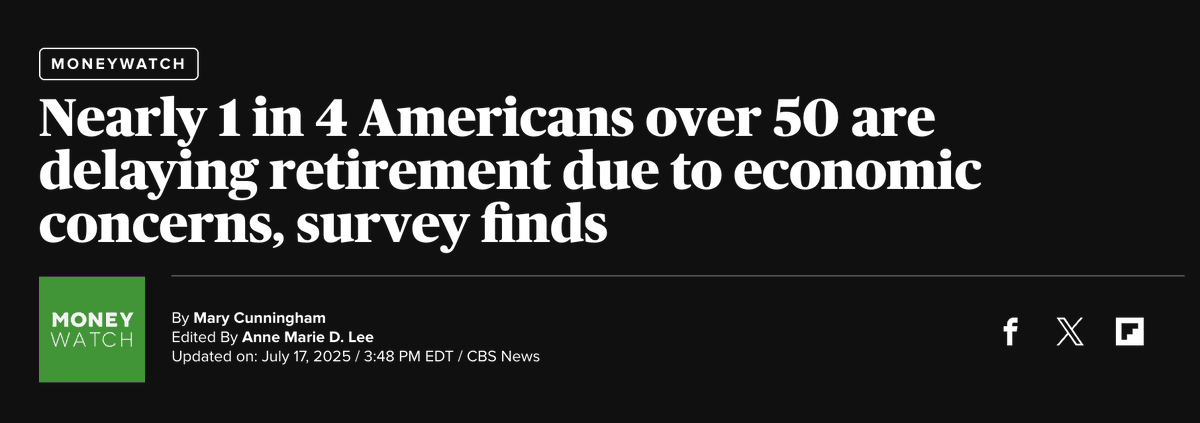 Groundwork's tweet image. Older Americans are working longer than they want to, thanks to Trump’s chaotic handling of the economy and the uncertainty it’s bringing.