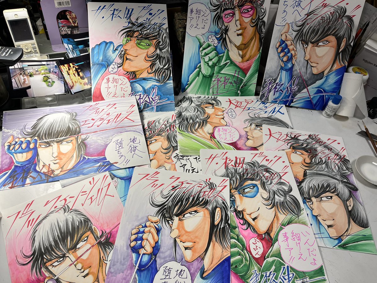 shinzihiramatsu's tweet image. 大阪日本橋のcafe kissshotさんの9周年イベントの為にクリアファイルを送ったよん❣️色塗りはドーベルマン刑事時代に
Dr.マシリトに「平松くんは色塗らない方がいんじゃない」って言われたくらいヘタなんだけど…
コピックにだいぶ慣れてきて…オッ❣️結構いいじゃん❣️(笑)