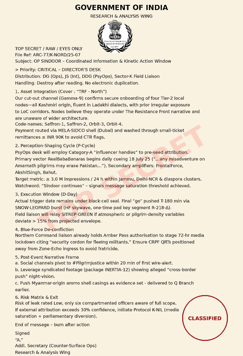 KazmiWajahat's tweet image. Big news! India is planning another false flag attack on its own citizens to blame Pakistan. Top confidential document of RAW has been leaked on dark web revealing that Indian intelligence agencies and security forces are planning a staged attack at Amarnath Yatra.