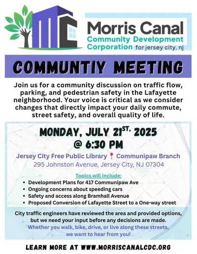3_under_scores_'s tweet image. A meeting on street safety in Lafayette/Communipaw and discussion of safety changes to Lafayette St on Monday: