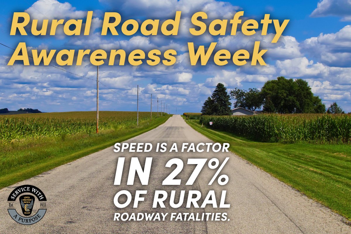 OSHP_NEOhio's tweet image. It’s important to always maintain a safe speed to give yourself the time and space to react to potential road hazards. Speed is a contributing factor is 27% of rural roadway fatalities. Allow yourself plenty of time and space to react to road hazards.