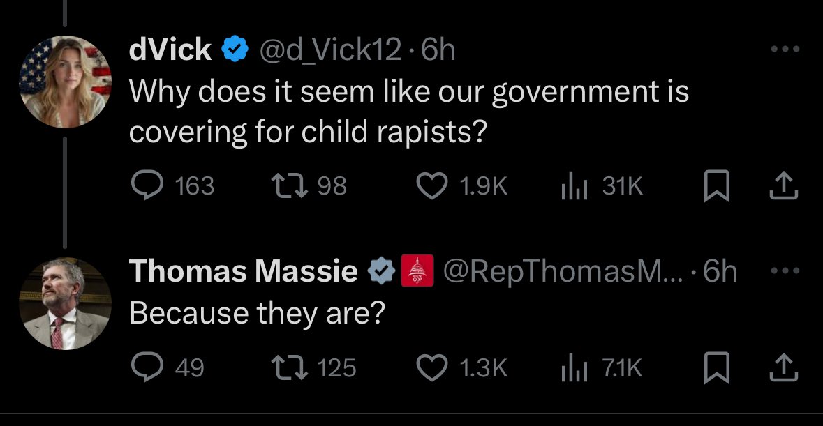 coffeebreak_YT's tweet image. 🚨Republican Thomas Massie claims the government is covering for child rapists.
