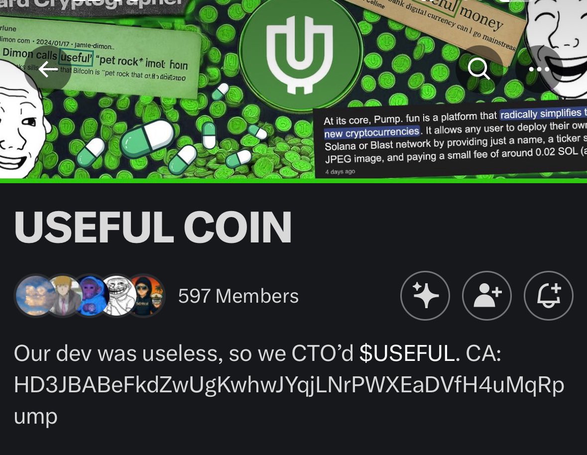 Riki_web3's tweet photo. Less than 12 hours and almost 600 members in the x community 

This is how a $useful community take over looks like

With the pumpfun cto news this narrative just getting even better https://t.co/szhBdiUiEA
