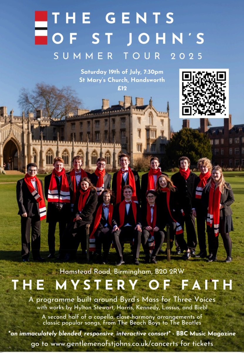 St Mary's is delighted to host the Gents of St John's on their summer tour for their 'Mystery of Faith' Concert, on Saturday 19th July at 7.30pm. 

Tickets will be £12 and available on the door, if unable to be purchased in advance.