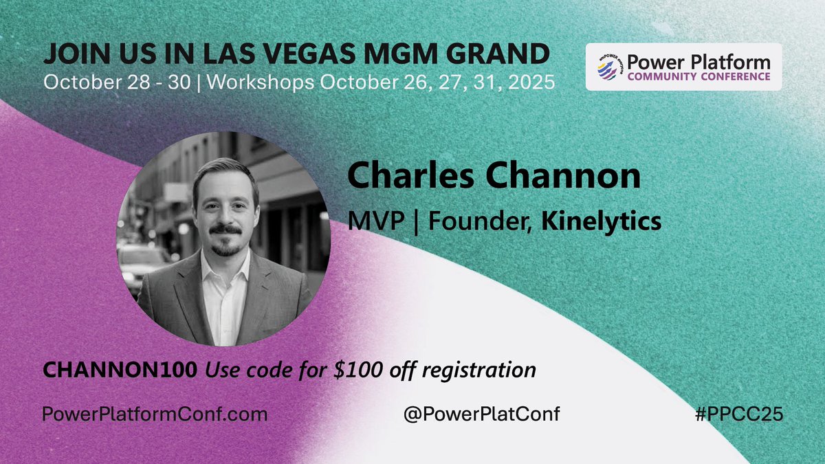 powerplatconf's tweet image. Charles Channon, Microsoft Business Applications MVP and founder of @Kinelytics, will be speaking at the Power Platform Community Conference (@powerplatconf) 2025 in Las Vegas. With extensive experience delivering Power Platform solutions for projects of all sizes, Charles…