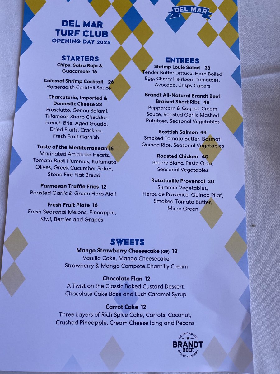 Del Mar Turf Club Opening Day Menus 🔥🔥🔥