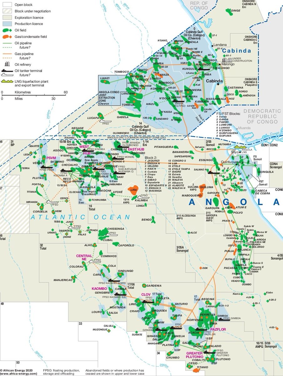 nestorsiurana's tweet image. 💥 Gran mapa para entender uno de los países con MÁS POTENCIAL ENERGÉTICO de ÁFRICA y del MUNDO.
🇦🇴 En las costas de ANGOLA, se encuentran GRANDES YACIMIENTOS DE GAS, pero sobre todo de PETRÓLEO.
‼️ La zona de CABINDA es ESPECTACULAR, tiene una riqueza tremenda.