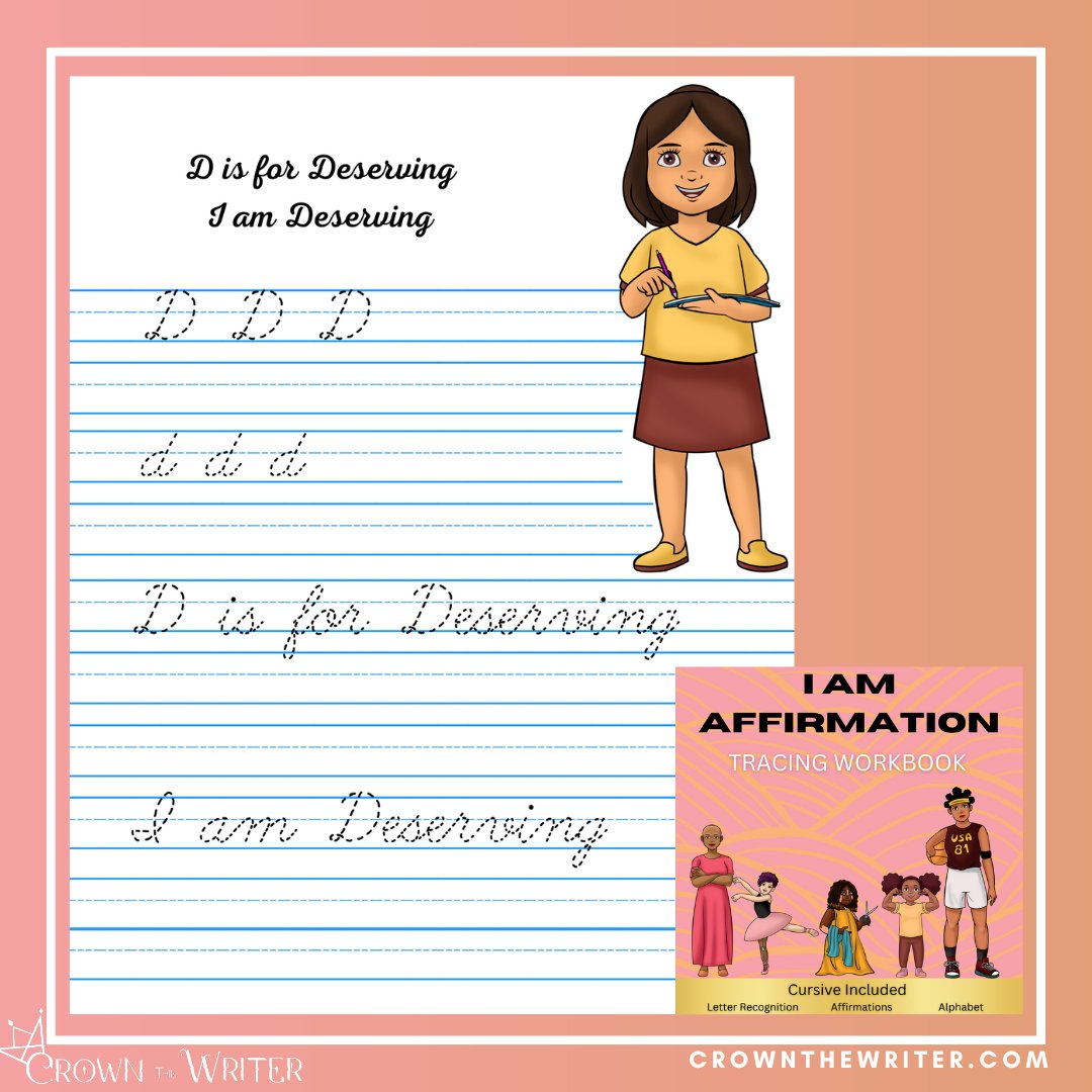 crownthewriter's tweet photo. Cursive writing isn’t just a skill—it’s a way to build focus, memory, and confidence. The Black Girl, Black Girl: I Am Affirmation ABC Letter Tracing Coloring Book makes learning fun and empowering. Order today! Link in bio.

#CursiveWriting #BlackGirlMagic #RepresentationMatters https://t.co/u7p05h9x3O