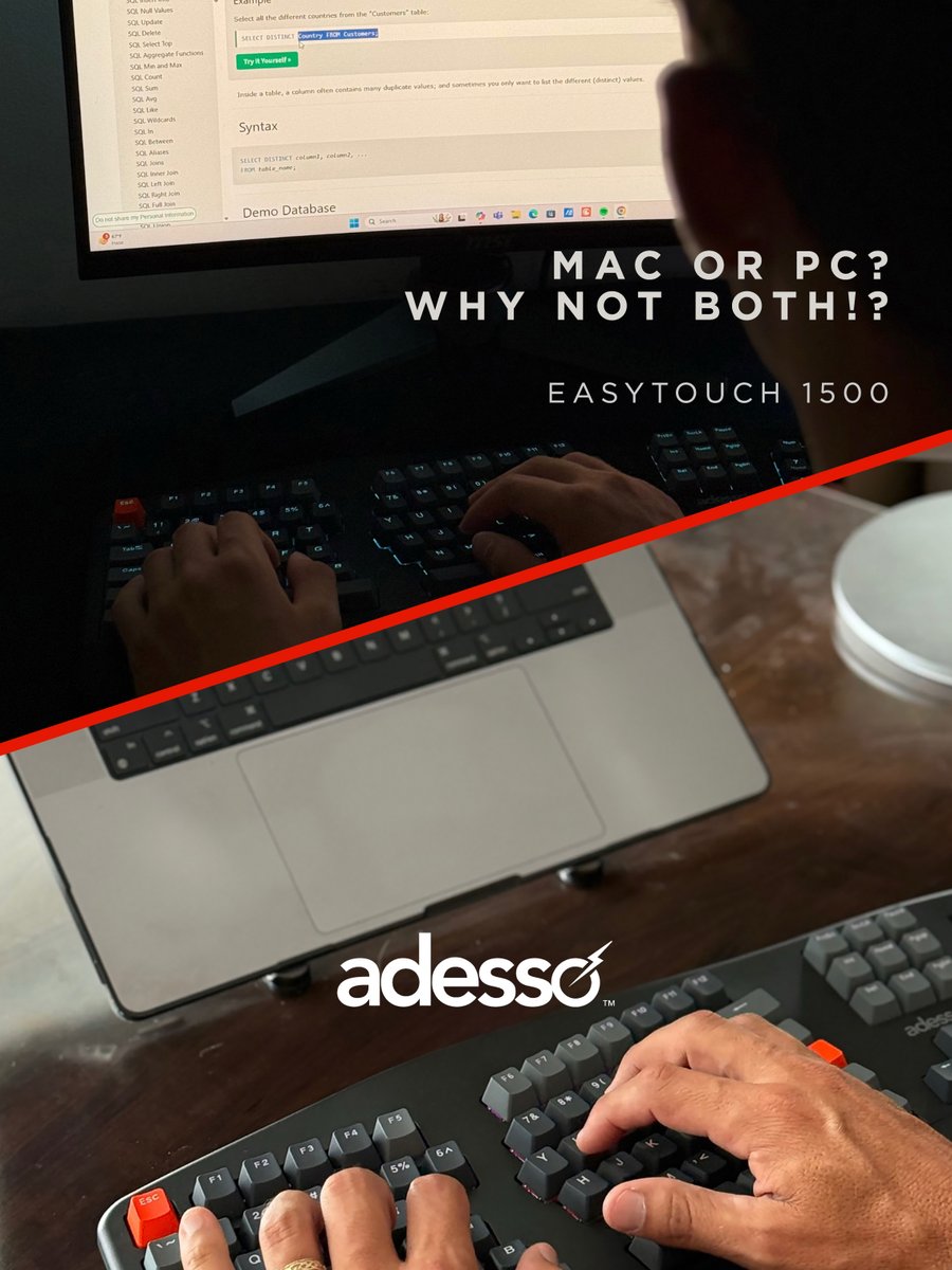 adesso_usa's tweet image. One keyboard, two worlds. The Easy Touch 1500 makes switching between Mac and PC effortless with its dual OS compatibility!  #Adesso #EasyTouch1500 #macvspc #universalkeyboard #EasyInstallation