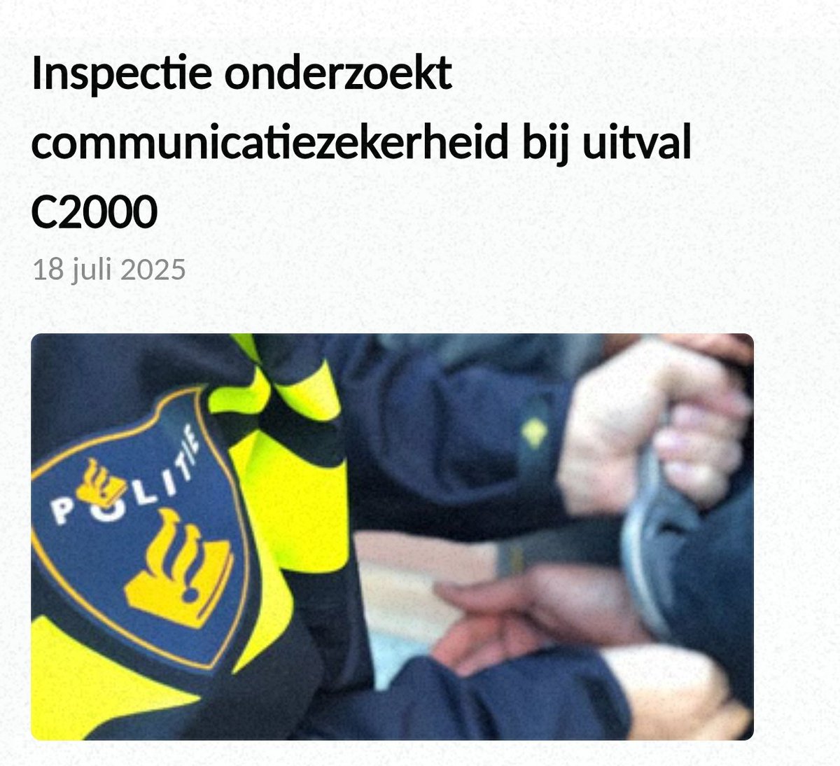maartenbrink's tweet image. De Inspectie Justitie en Veiligheid (IJV) is een verkennend onderzoek gestart naar de manier waarop hulpdiensten omgaan met de communicatie bij storingen van het #C2000-systeem, het digitale communicatienetwerk voor politie, brandweer en ambulancediensten.
deveiligheidskundige.nl/actueel/inspec…