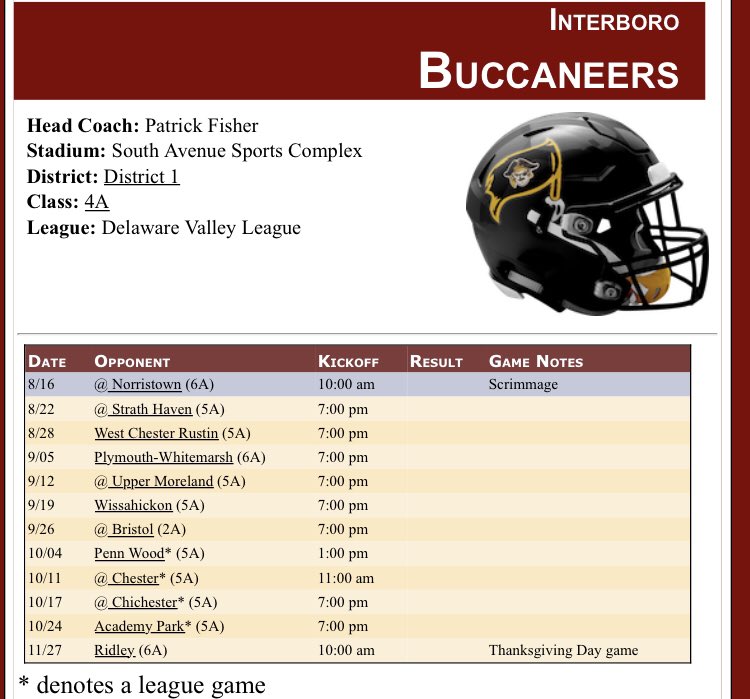 Less than a month until the greatest time in the year! Thank you <a href="/EPAFootball/">EasternPAFootball</a> for the graphic. #RaiseTheFlag🏴‍☠️ #BucPride #Football <a href="/DELCOFootball/">#DelcoFootball</a>