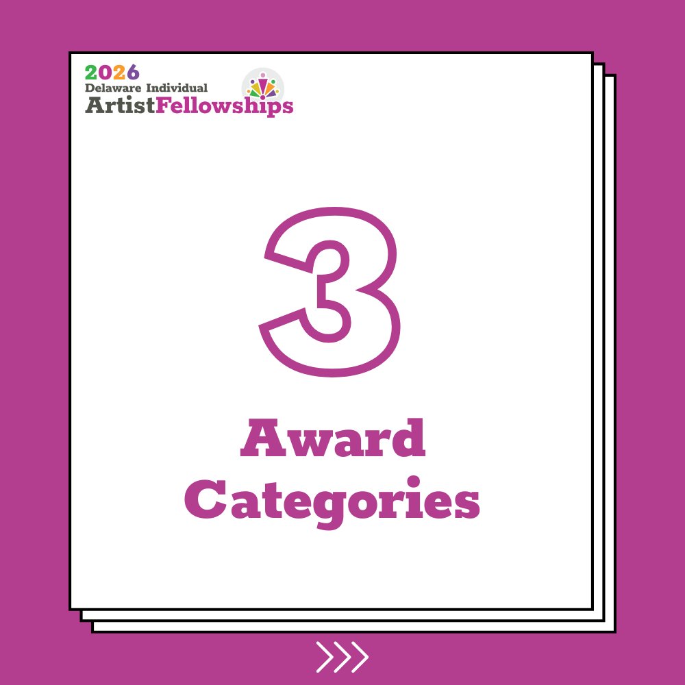 ArtsDelaware's tweet image. Delaware artists — the clock is ticking! The deadline to apply for the Delaware Division of the Arts’ Individual Artist Fellowships is August 1 at 11:59 p.m.
Awards of $5,000, $8,000, or $12,000 are available to support your creative work!
Guidelines: arts.delaware.gov/artist-fellows…