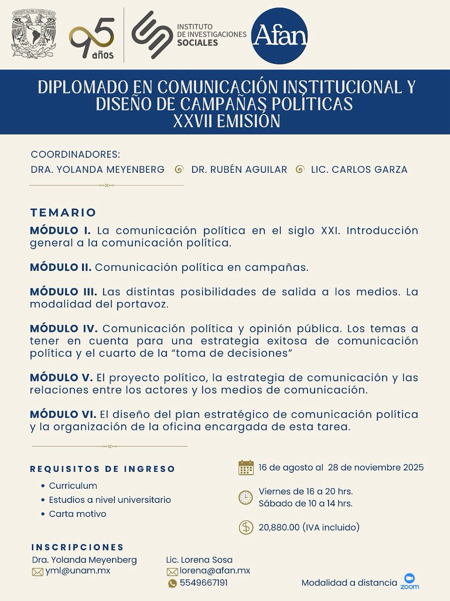 DiplomadoComIIS's tweet image. Conviértete en un estratega de la comunicación política e institucional. Nuestro diplomado te brinda las herramientas clave para crear mensajes poderosos, diseñar campañas, gestionar crisis con liderazgo.
🗓️ iniciamos el 16 de agosto
💻 modalidad a distancia
📜 diploma emitido…