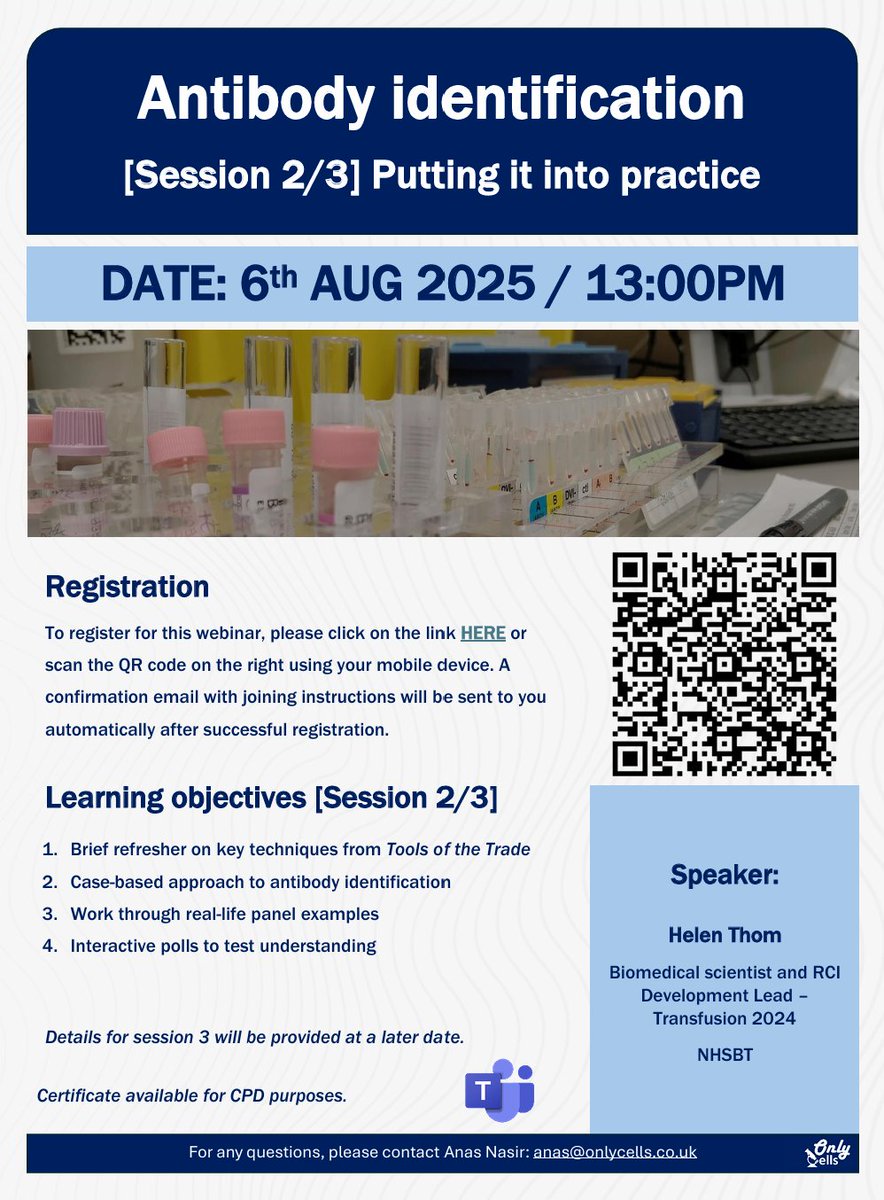 Only Cells Shop (@onlycellsshop) on Twitter photo Missed Session 1/3 of our Antibody ID webinar series?
Catch up here:
๐บ onlycells.co.uk/webinar-abid1/
Then join us for Session 2: Putting It Into Practice
๐ 6 Aug 2025 | ๐ 13:00 UK
๐ Register: events.teams.microsoft.com/event/85fb655dโฆ
๐งช Real-life cases, panel walkthroughs, and polls!
#ABID Missed Session 1/3 of our Antibody ID webinar series?
Catch up here:
๐บ onlycells.co.uk/webinar-abid1/
Then join us for Session 2: Putting It Into Practice
๐ 6 Aug 2025 | ๐ 13:00 UK
๐ Register: events.teams.microsoft.com/event/85fb655dโฆ
๐งช Real-life cases, panel walkthroughs, and polls!
#ABID