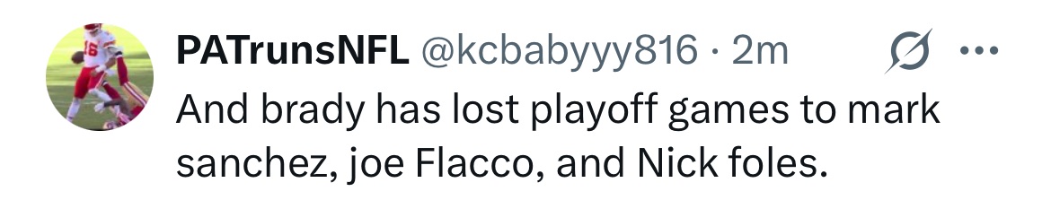 TRrbLTMbRDyTKS's tweet image. Tom Brady lost to some amazing teams and players and also won more than every team and player but there’s always one guy Chiefs fans can’t flex