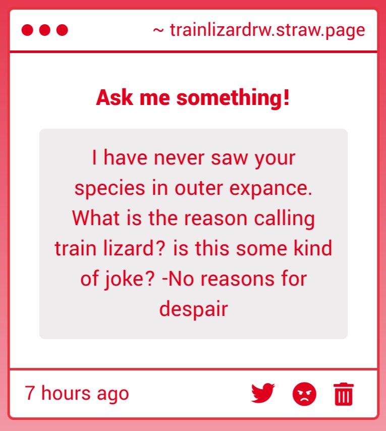 TrainLizardRW's tweet image. I think... it's because I can lunge and attack very fast... and because I'm very very fast.

A less common name is 'Hurricane Lizard', and I never understood why... but I guess it's for my 'Hurricane Spin'! I can spin very very fast and then hit my prey with my tail.