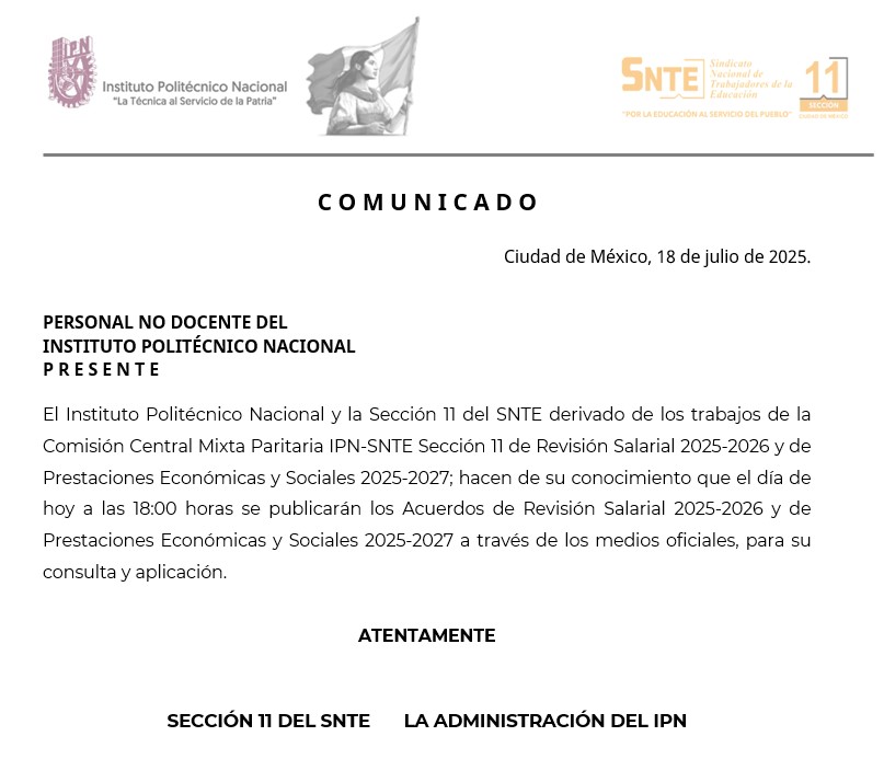 Secretaría de Admón IPN (@ipn_sad) on Twitter photo 🔔 ¡Atención #ComunidadPolitécnica, información importante!
<a href="/SNTE_Seccion11/">Sección 11 SNTE</a> & <a href="/ipn_dch/">IPN - Dirección de Capital Humano</a> 🔔 ¡Atención #ComunidadPolitécnica, información importante!
<a href="/SNTE_Seccion11/">Sección 11 SNTE</a> & <a href="/ipn_dch/">IPN - Dirección de Capital Humano</a>