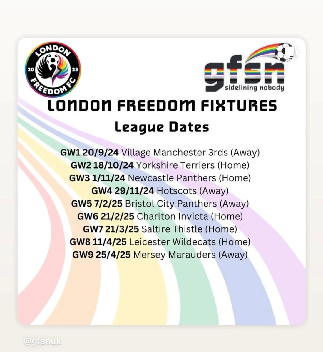 Div one fixtures OUT 👊 <a href="/gfsnUK/">GayFootballNetwork</a> 
Which away trip we most looking forward to? #awaydays #gayfootball