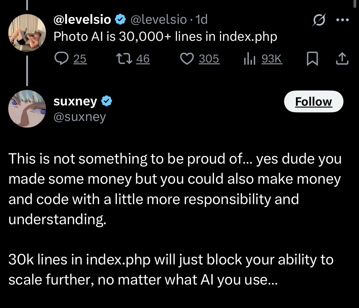 raviojhax's tweet image. I’ll probably get a lot if hate for this but this is exactly why I don’t use projects built by indies for work. If this is how they manage code, I can’t imagine how bad the security would be.
Also, the trolls/fanboys came after that guy who gave a good suggestion.
Indies have…