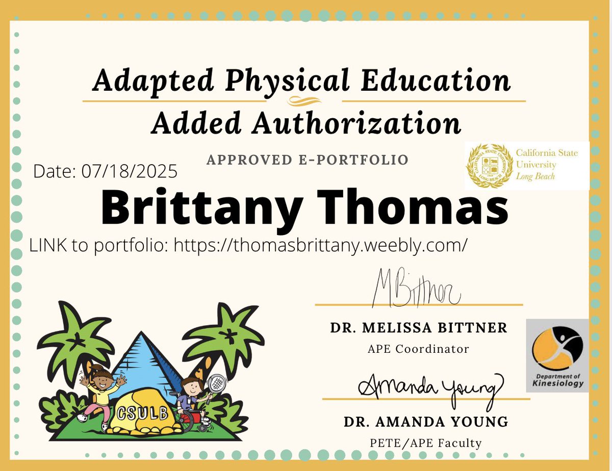 Congratulations to Brittany Thomas for completing her APE Added Authorization. Check out her e-portfolio: thomasbrittany.weebly.com